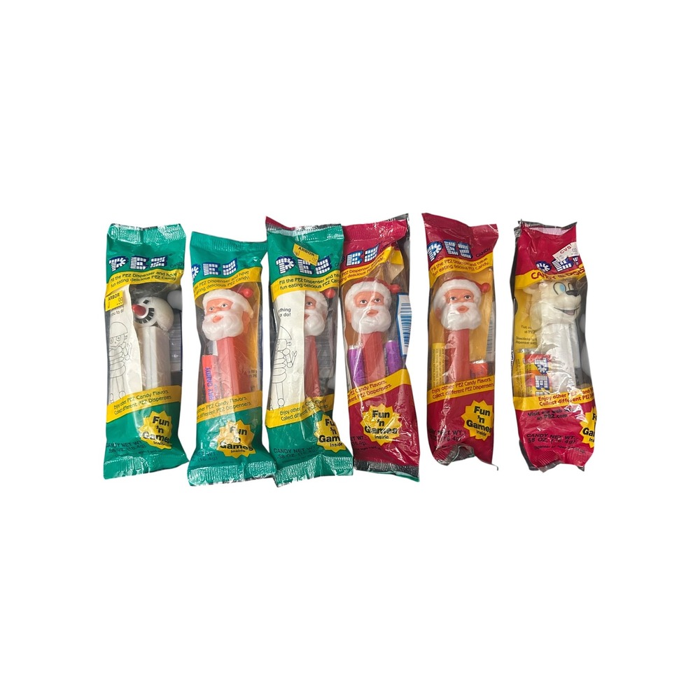 Lot of 6 Vintage Christmas PEZ Dispensers NOS MOC Santa Snowman Polar Bear